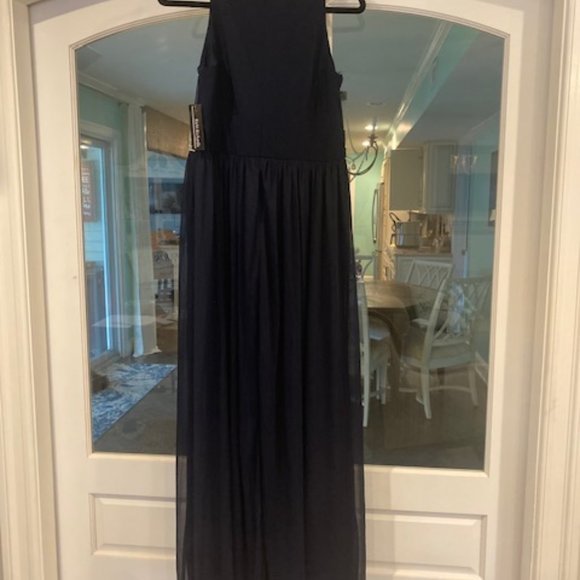 NAVY JUMPSUIT DRESS - R & M Richards Gorgeous Rhinestone Belt and Sheer Dress - Picture 6 of 7